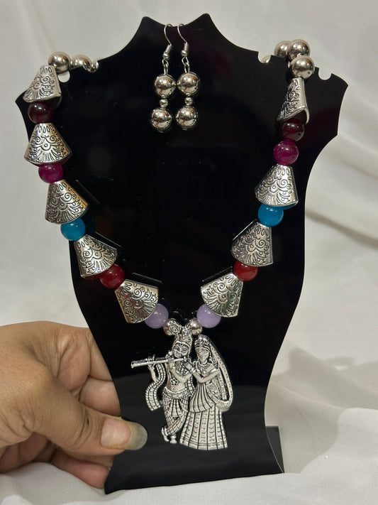 Oxidized Radha Krishna Necklace Set