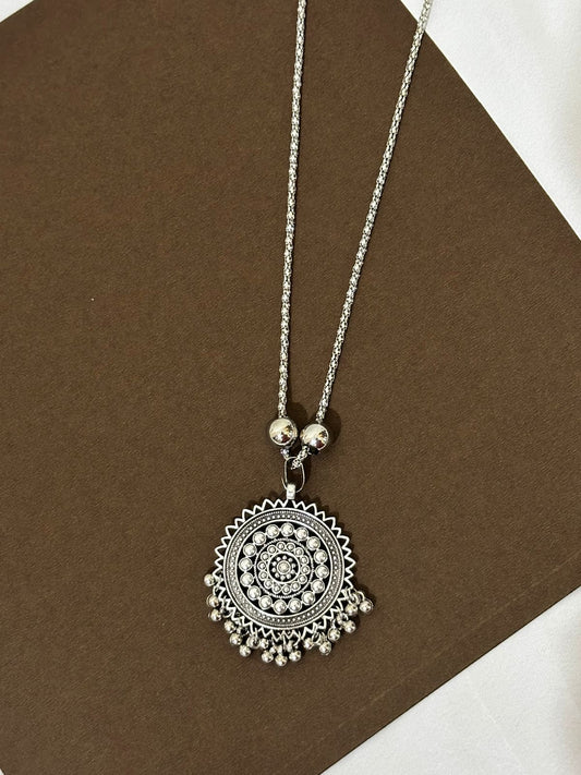 Oxidized Silver Mandala Pendant Necklace
