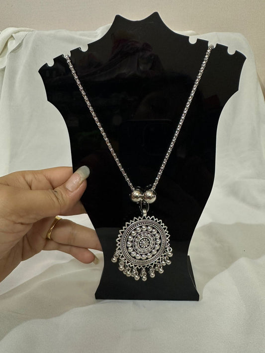 Oxidized Silver Mandala Pendant Necklace