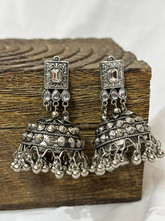 Oxidized Classic Square-Top Jhumkas