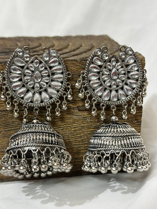 Oxidized Crescent Mirror Jhumkas