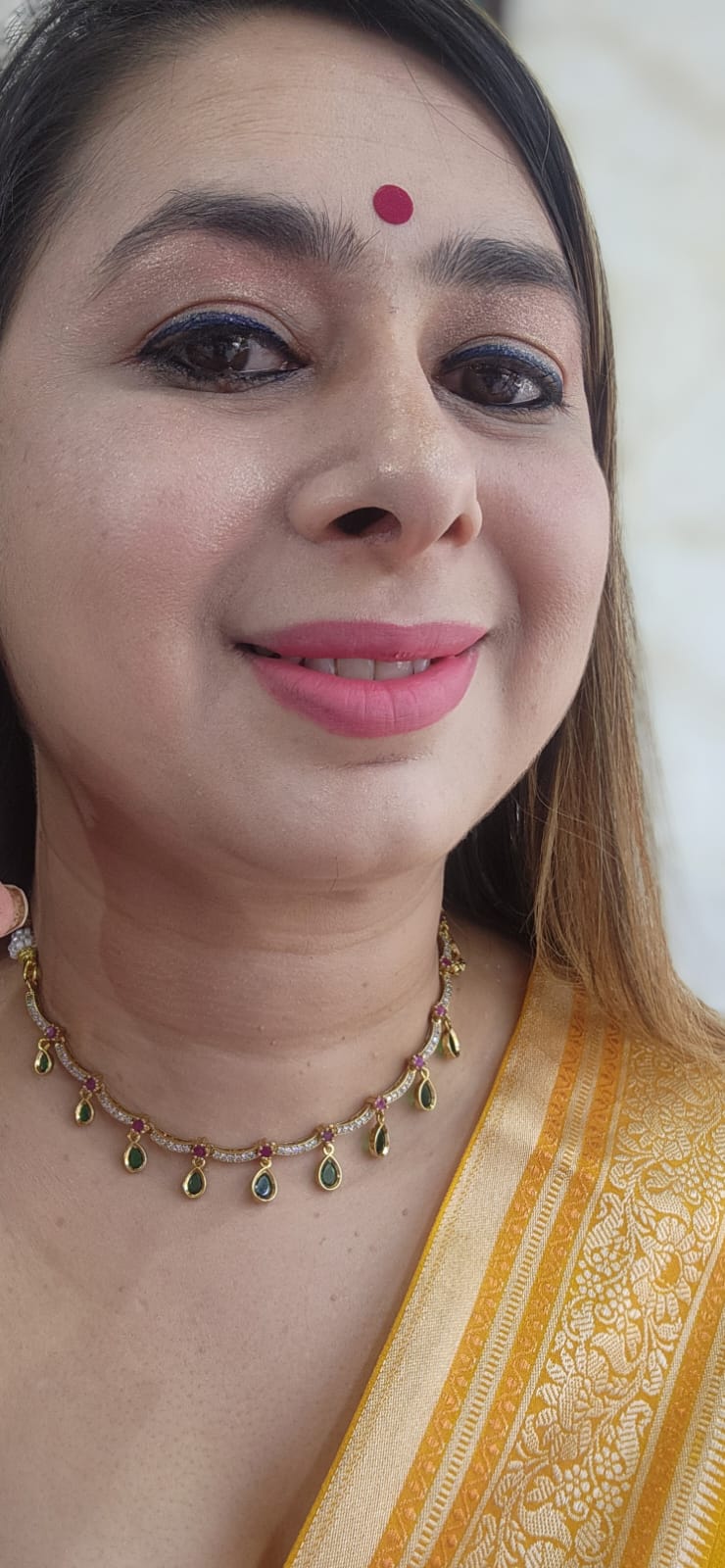 Q1 - Ruby Emerald Single Line Gold Replica Set with Earring