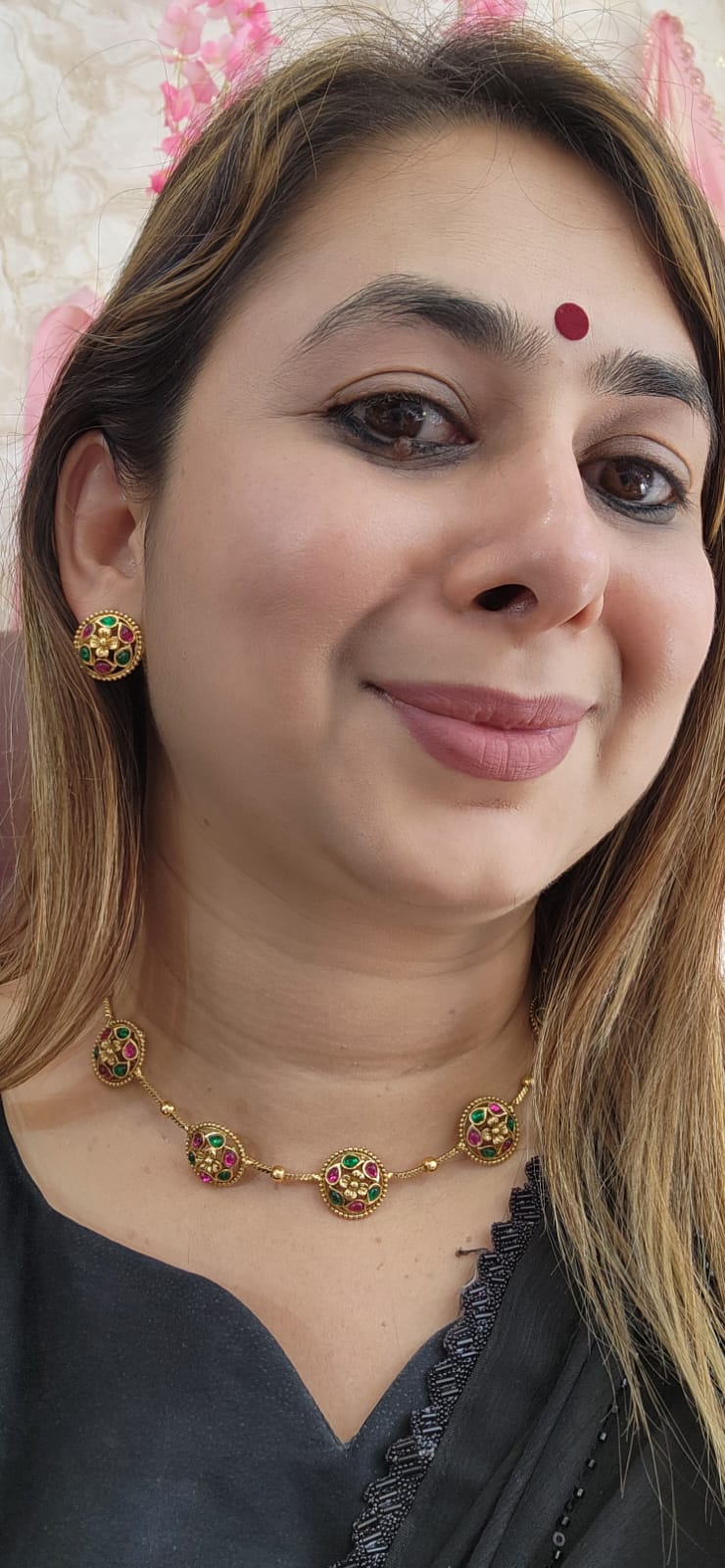 J23 - Bloom Floral Set with Green and Pink Stones