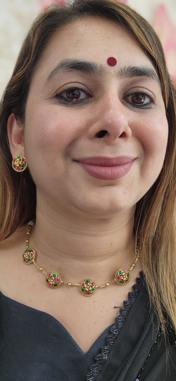 J23 - Bloom Floral Set with Green and Pink Stones
