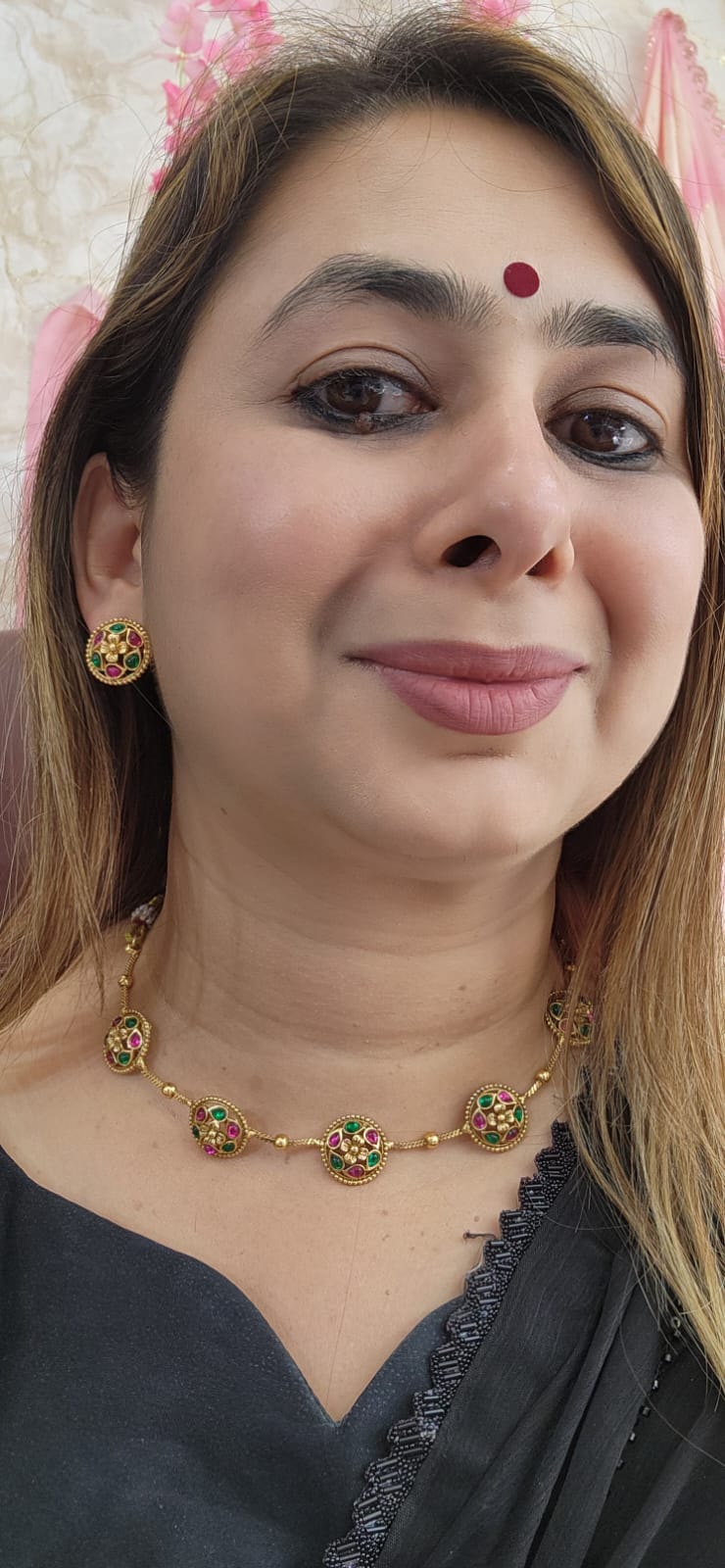 J23 - Bloom Floral Set with Green and Pink Stones