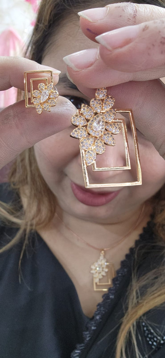 J3 - Floral Rectangle Pandant Set