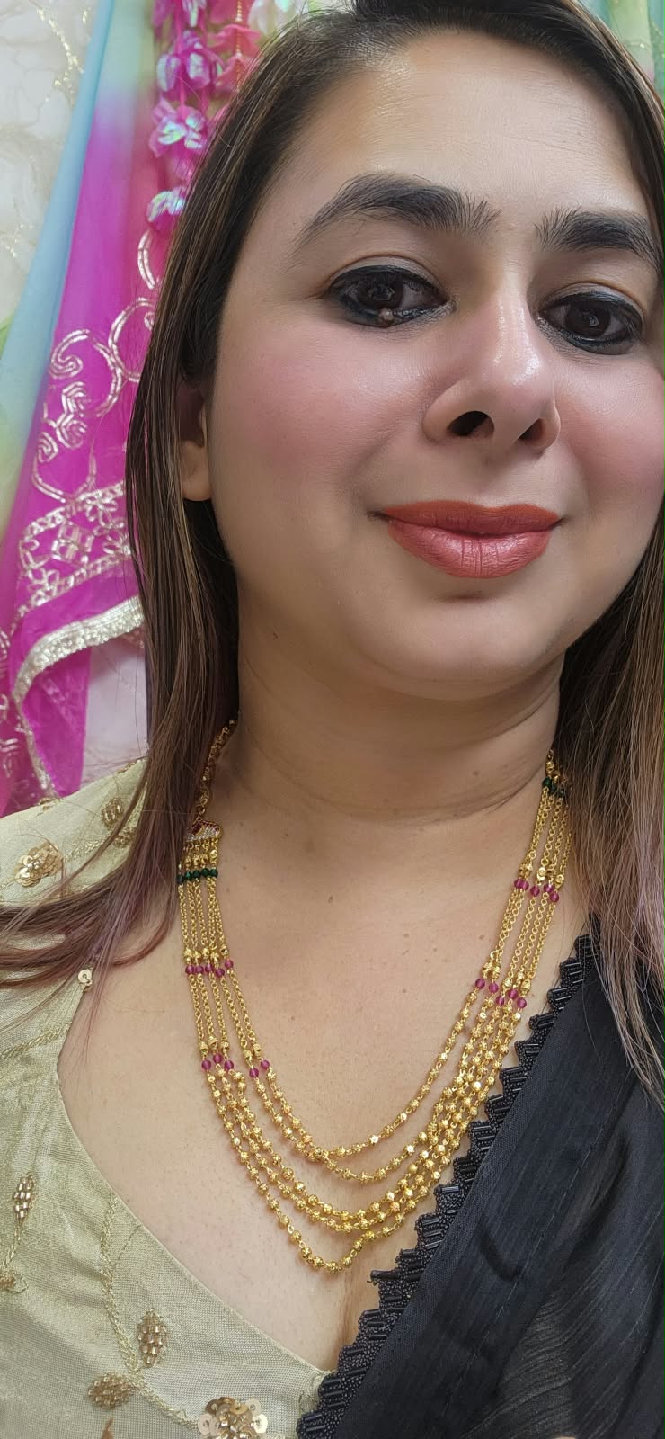 4 Layer Mater Mala Chain With Pink and Green Beads - #0310-03