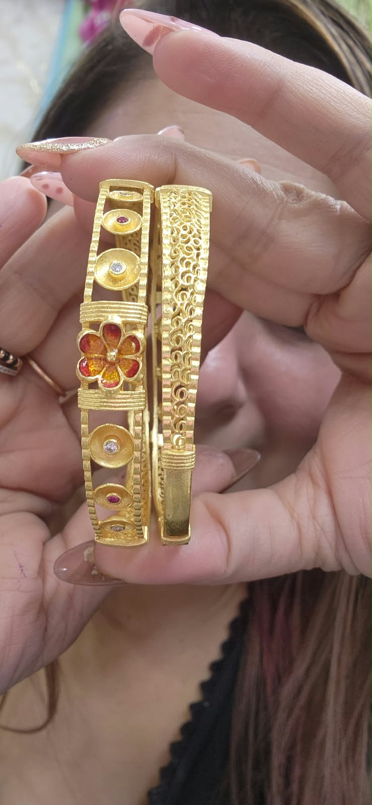 Kada gold look 3d bangles | Bangle Desing 6 - #0310-12