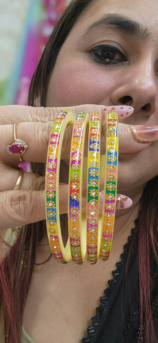 Multicolor bangles - Total 4 Milenge Bengal Design 7 - #0310-15