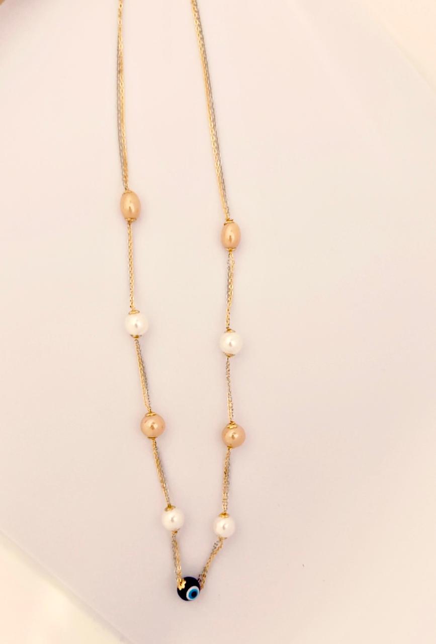 Golden Chain Evil Eye & Pearl Necklace