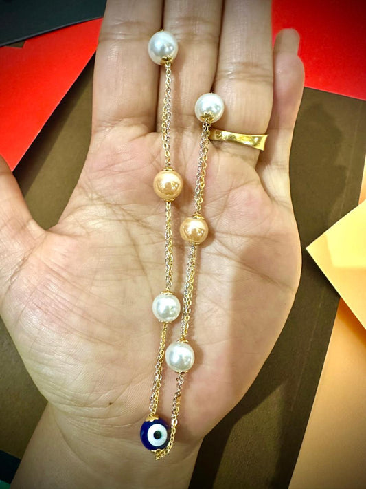 Golden Chain Evil Eye & Pearl Necklace