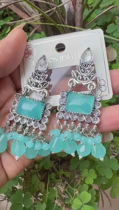 Oxidized Silver & Sky Blue Stone Earrings