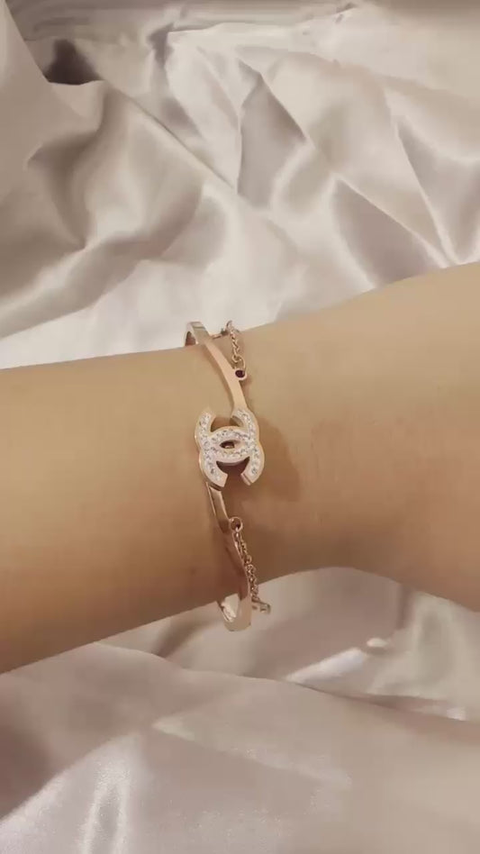 Rose Gold & Crystal Interlocking Charm Bracelet