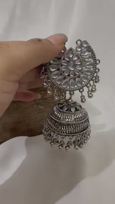 Oxidized Crescent Mirror Jhumkas