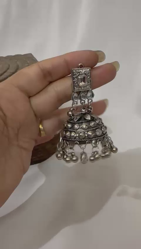 Oxidized Classic Square-Top Jhumkas